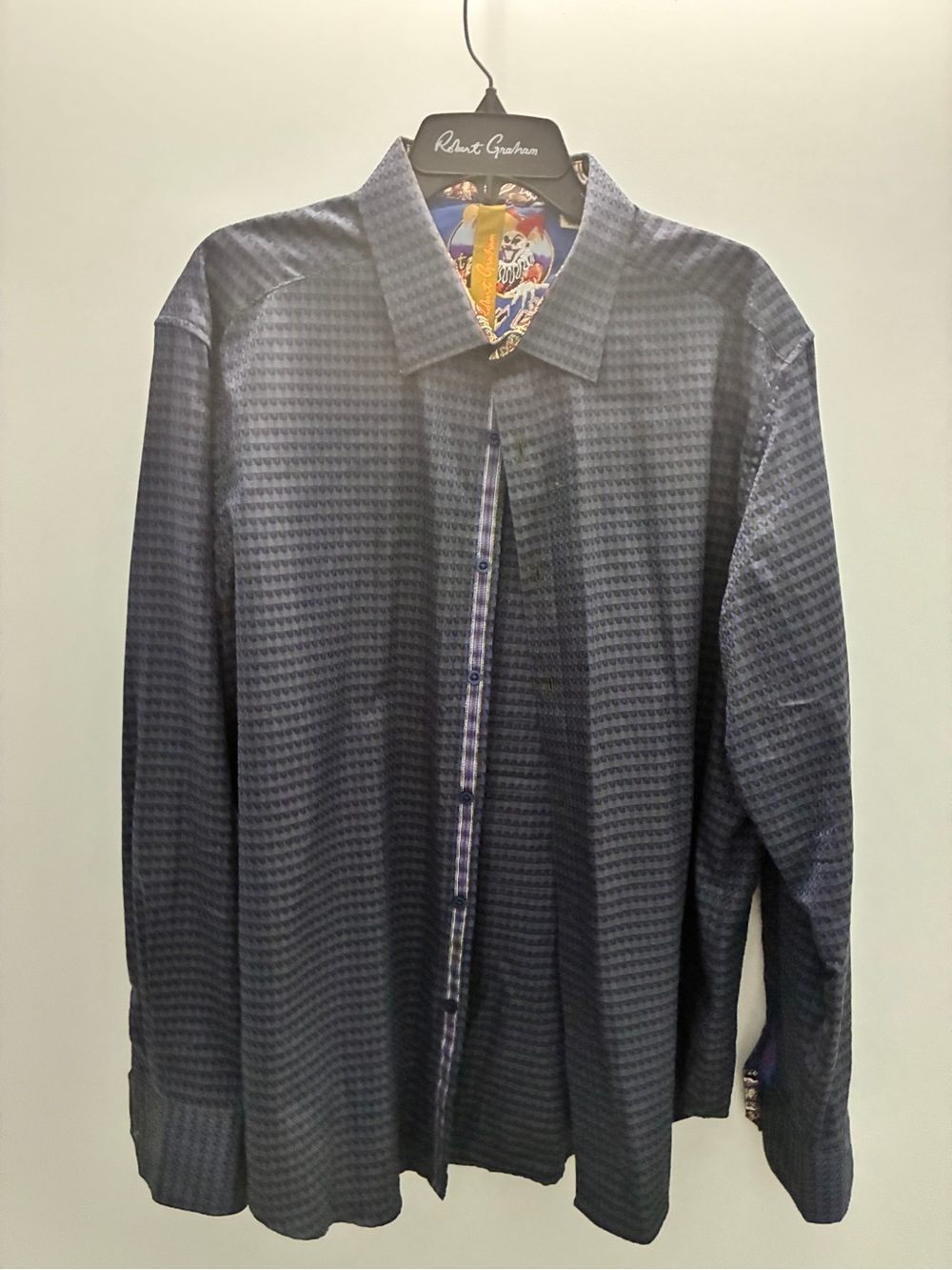 Robert Graham THE LAST LAUGH Navy Subtle Pattern Dress Shirt with Contrast Trim